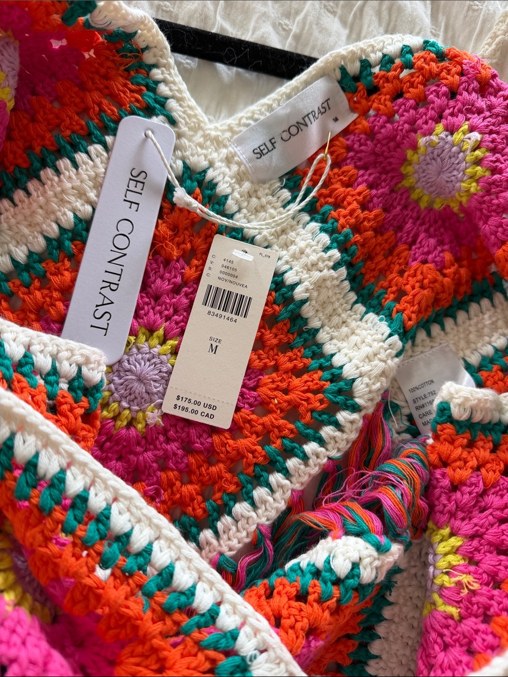 Colorful Crochet Fringe Crop Top in Pink, Orange & Teal - Picture 2 of 3